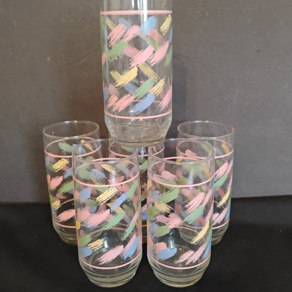Libbey Vintage Pastel Brush Stroke Pattern Tumblers/ HiBall, set of 6